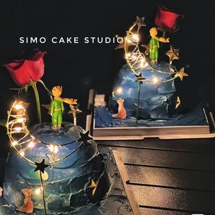 元宵情人节玫瑰花小王子戒指盒表白蛋糕氛围感鲜花蛋糕装饰摆插件