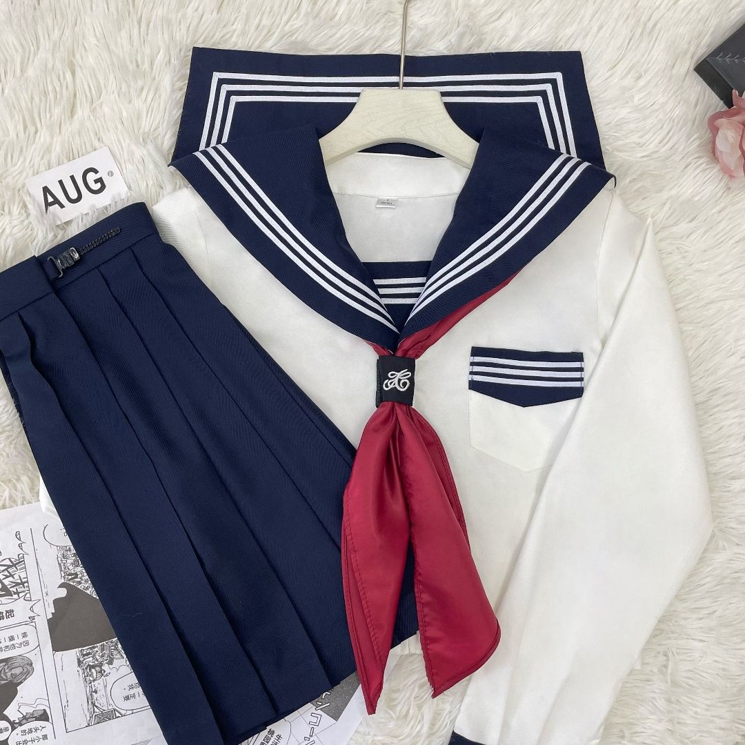新款白三本原创日系正统水手服JK制服全套基础款长短袖套装学院风
