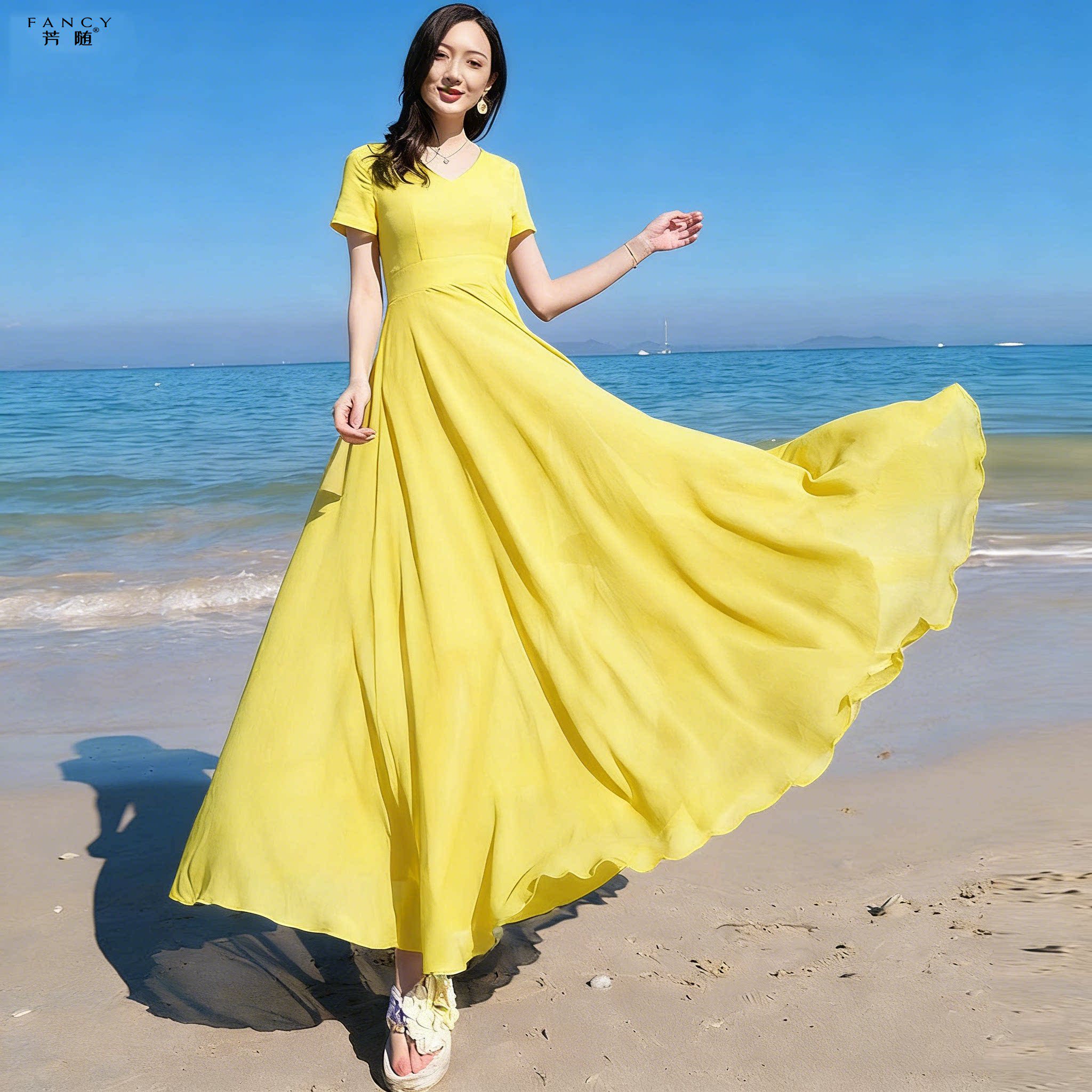 芳随沙滩裙女夏季雪纺连衣裙海边度假款券后239元