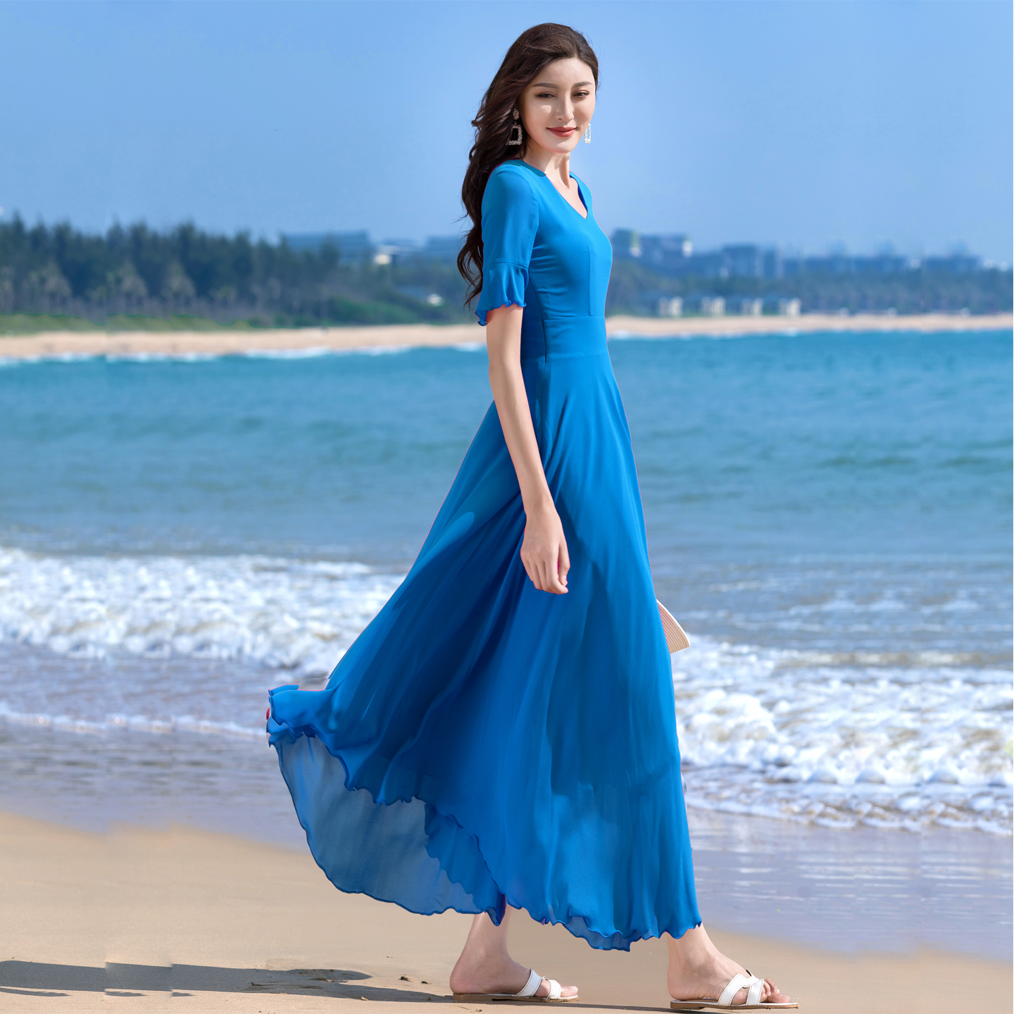 芳随英伦风雪纺修身连衣裙