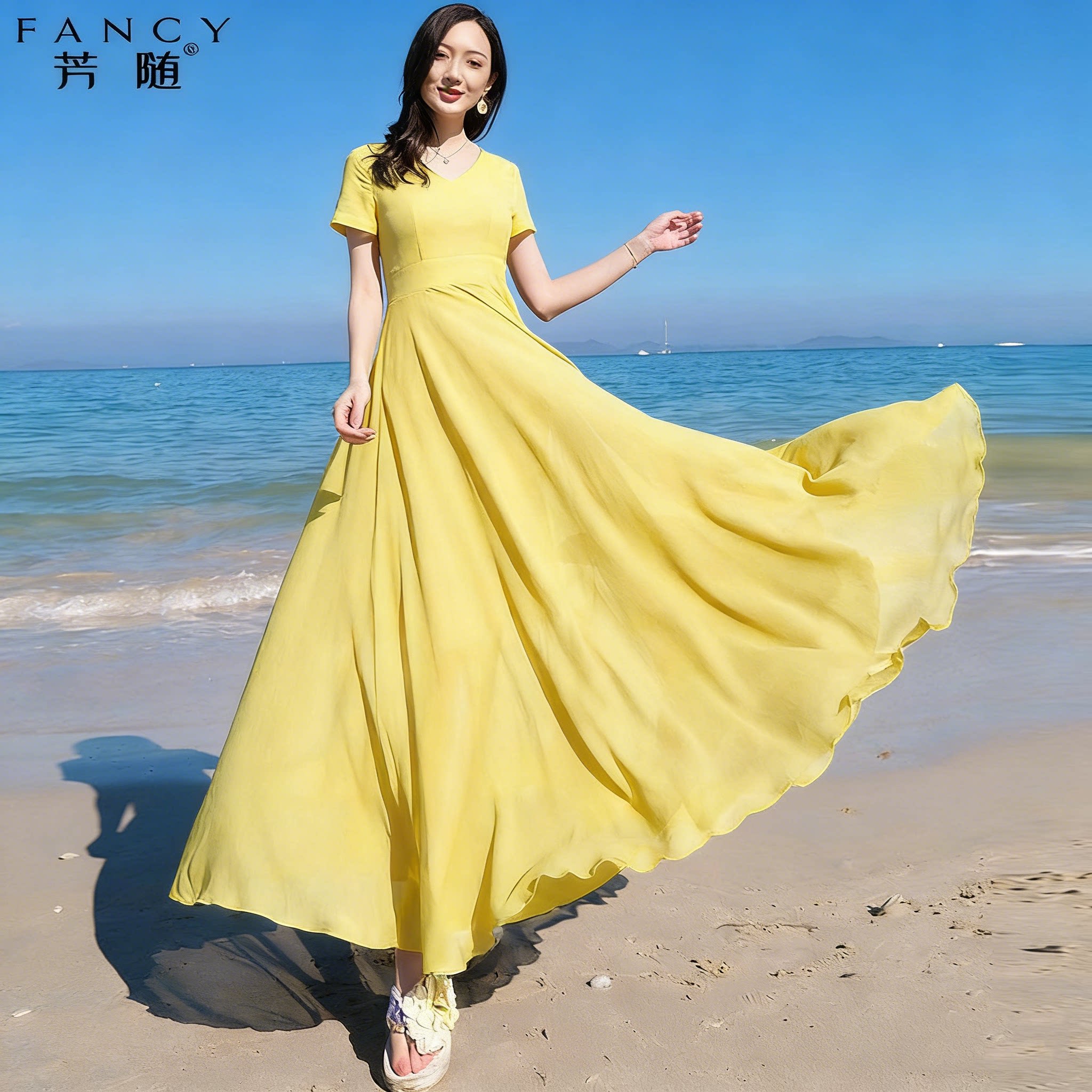 芳随沙滩裙女雪纺连衣裙海边度假长裙券后239元