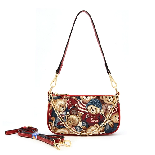 Цепь, сумка подмышку, брендовая универсальная сумка через плечо для отдыха, с медвежатами, коллекция 2023, в корейском стиле