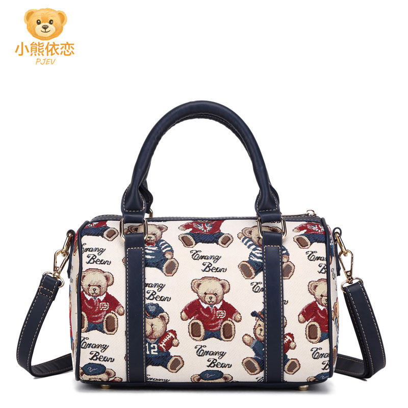 小熊依恋波士顿帆布女包2022新款时尚可爱单肩斜跨手提枕头大包包
