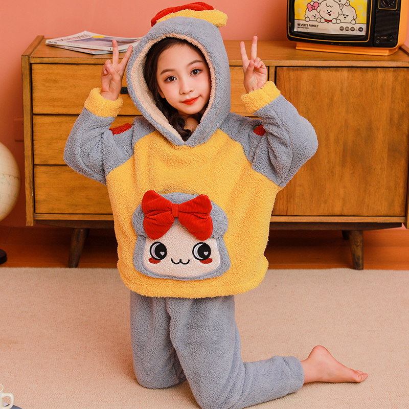 胖儿童睡衣女童摇粒绒宽松多肉肥宝宝女秋冬季套头家居服女孩套装