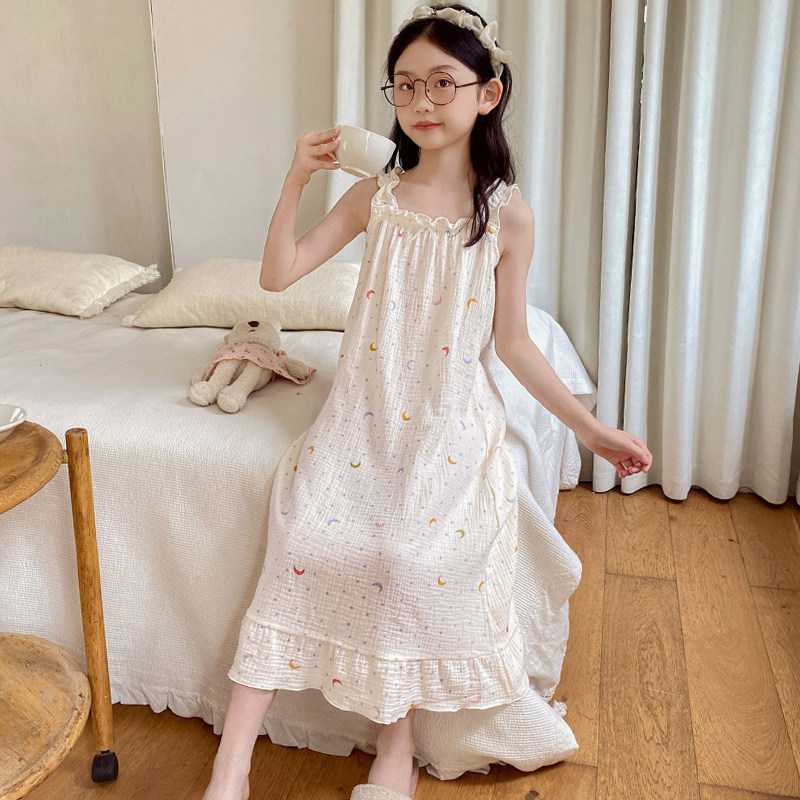棉纱儿童睡衣夏季吊带女童睡裙