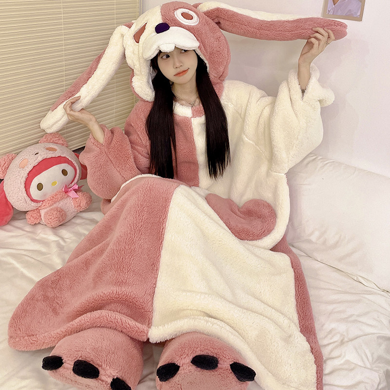 怪异兔连体睡衣女秋冬季卡通加厚
