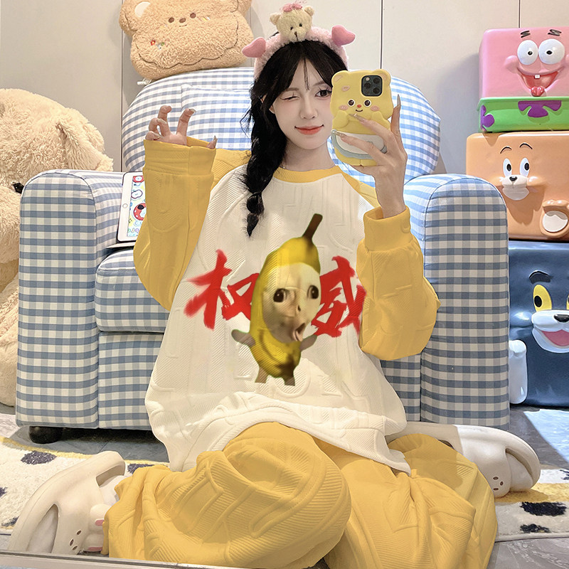 空气棉睡衣女2025新款猫meme搞怪女孩家居服女款冬季夹棉保暖套装