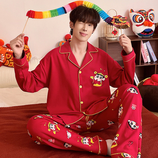 男款睡衣春秋季红色本命年套装蜡笔小新青少年秋衣秋裤纯棉家居服