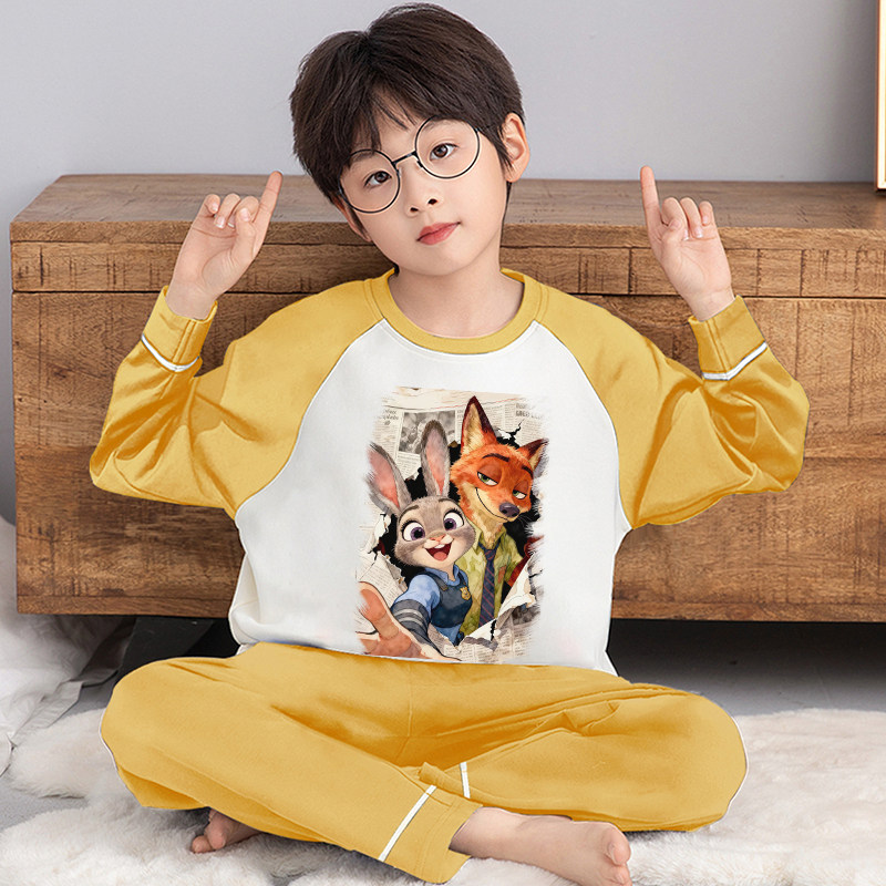 男童睡衣纯棉儿童春秋季长袖长裤套装男孩青少年疯狂动物城家居服