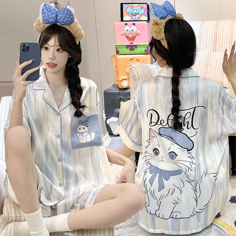 凉感冰丝女款短袖套装夏天薄款图片