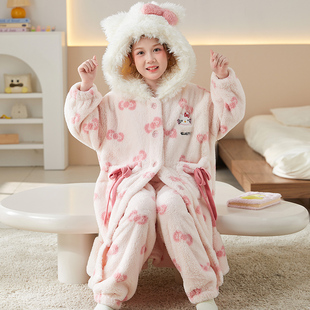 儿童睡衣女孩hellokitty2025超火冬装一整套女童珊瑚绒冬天家居服