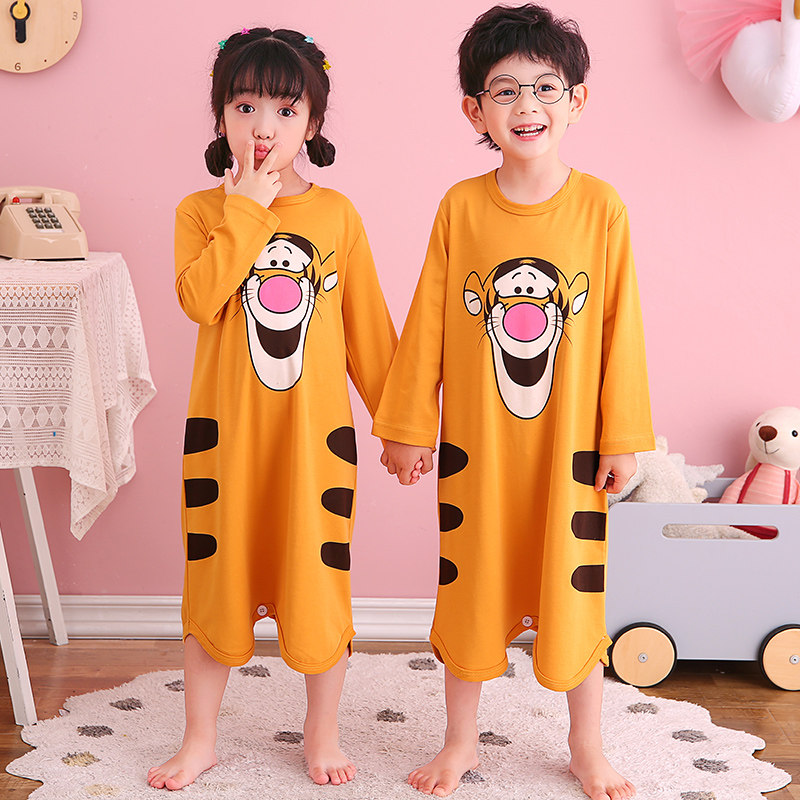儿童连体睡衣春秋季薄款男童纯棉中小童男女孩连身空调服防踢长袖