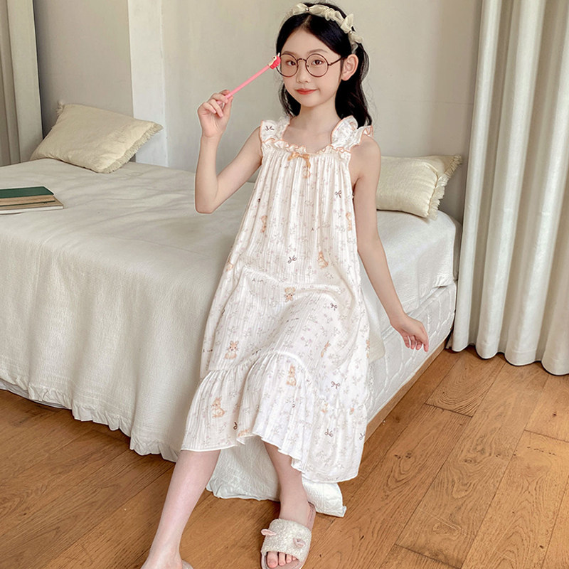 棉纱吊带女童睡裙儿童夏季睡衣