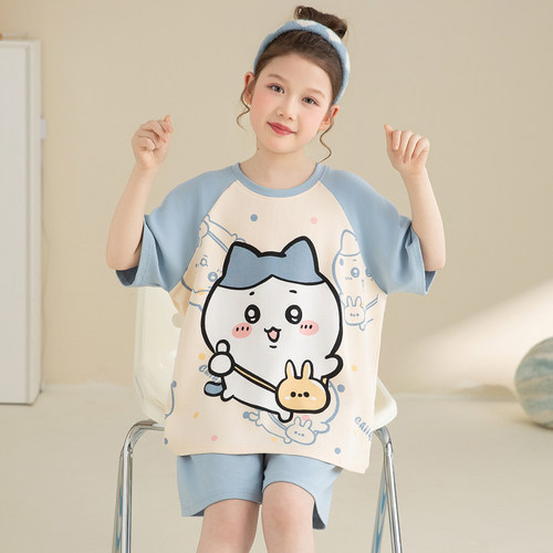 女童睡衣夏季纯棉短袖薄款2026