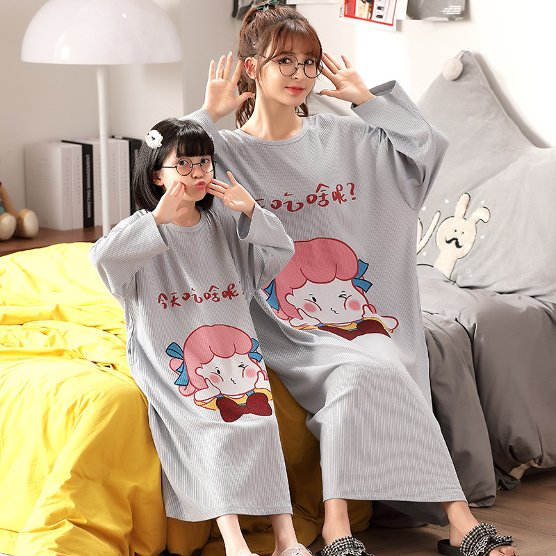 儿童连体衣春秋季女童宝宝纯棉睡裙亲子母女长袖睡衣小女孩家居服