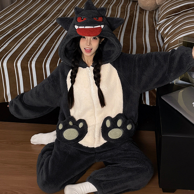 连体睡衣女冬季加厚珊瑚绒家居服