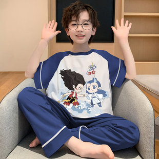 中大童那吒夏天男孩家居服 睡衣儿童夏季 纯棉短袖 薄款 男童卡通套装