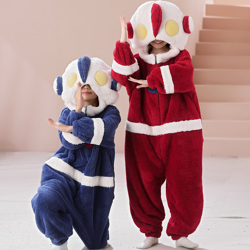 女童睡衣儿童冬季家居服珊瑚绒男童加厚睡袋2025新款奥特曼连体衣