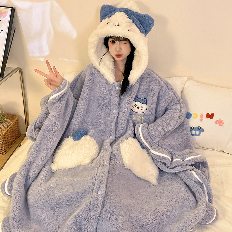 小八冬季斗篷睡袍女珊瑚绒2025款