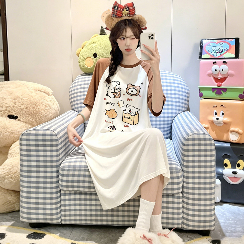 初中生连衣裙女款短袖莫代尔睡裙