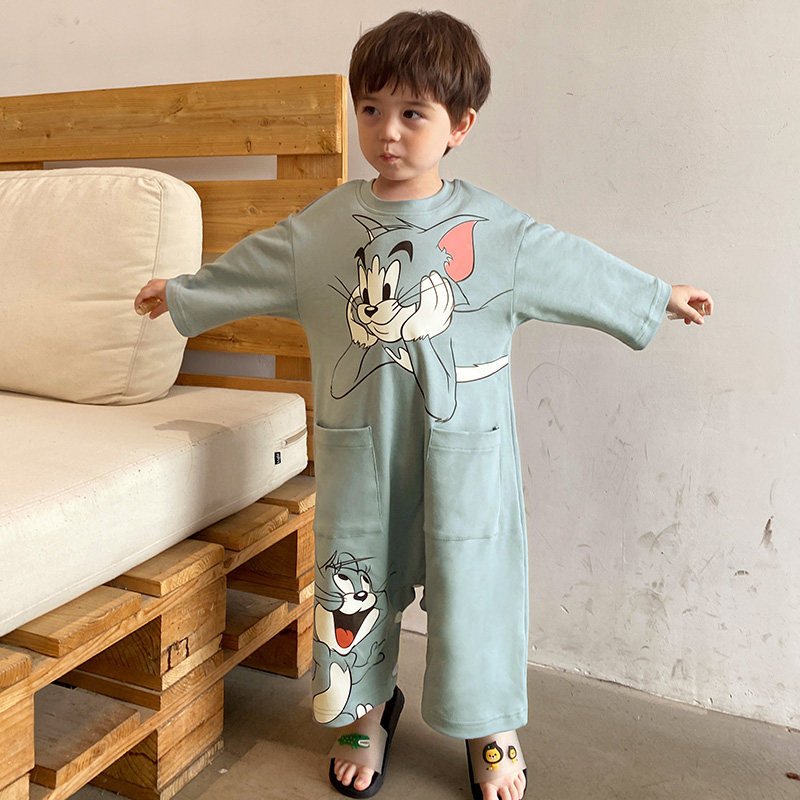 宝宝衣服男孩连体衣长袖中大童8九周岁11-15小孩春秋新款连身睡衣