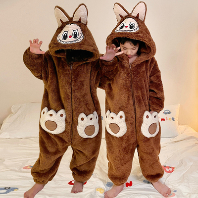 男童冬季连体睡袋儿童珊瑚绒睡衣