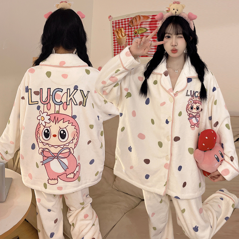 拉布布法兰绒保暖睡衣女款加厚款