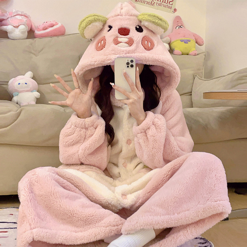 女款睡衣珊瑚绒冬季连体少女睡袍