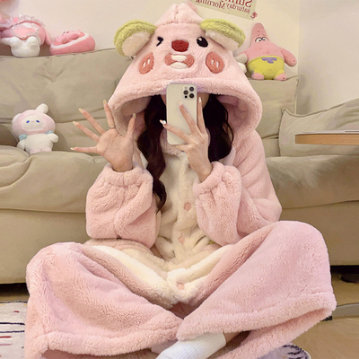 女款睡衣珊瑚绒冬季连体少女睡袍