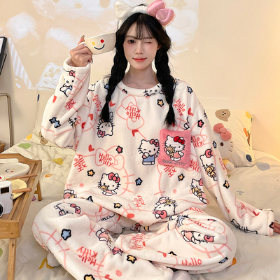 女款睡衣冬季珊瑚绒可外穿家居服