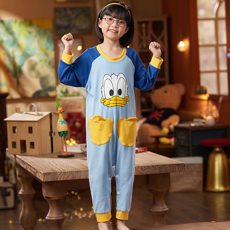 儿童连体睡衣女童春秋连身衣中厚棉秋冬款纯棉防踢护肚睡裙女儿装