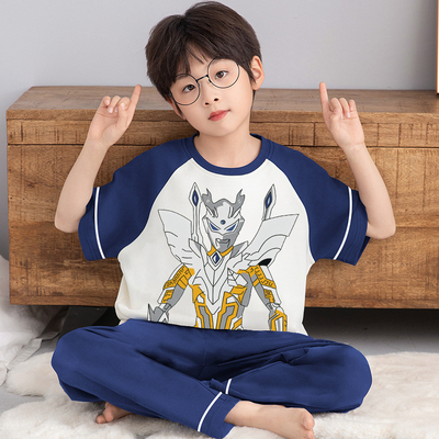 奥特曼睡衣男童秋夏纯棉短袖长裤
