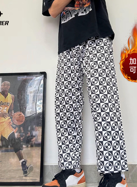 准者花裤子加绒运动长裤男冬季新款美式篮球直筒裤针织卫裤休闲裤