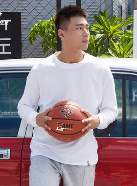 准者长袖纯棉t恤男春内搭美式套头圆领休闲纯色宽松上衣打底衫女