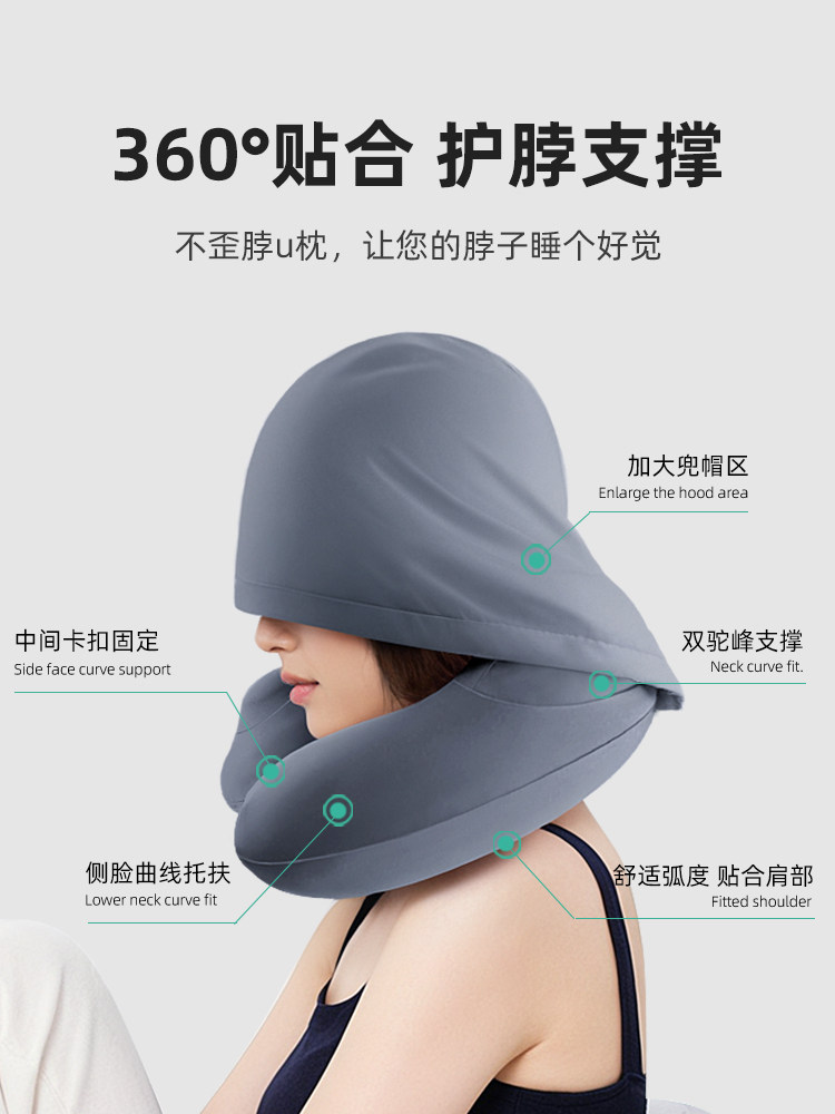 Effortless Inflation Travel Pillow w/ Hood – Instant Comfort On-the-Go - Taobao product photo 4