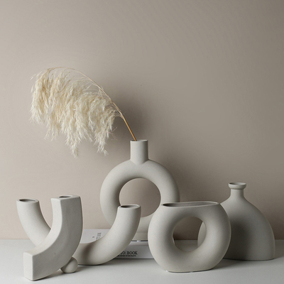 Jingdezhen Ceramic 轻奢北欧工业风 几何艺术素胚花瓶素烧陶瓷