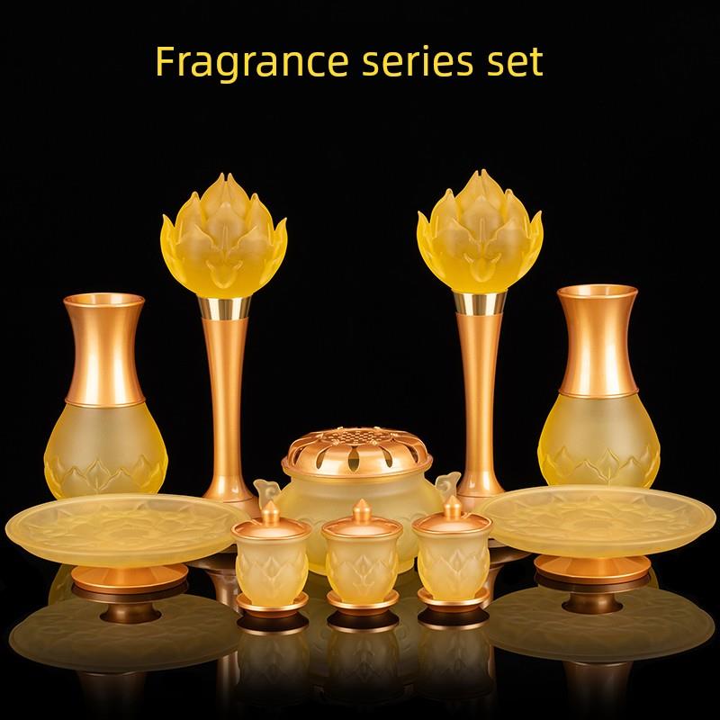 古玻璃佛像小供套、佛前观音用品、水果盘香炉