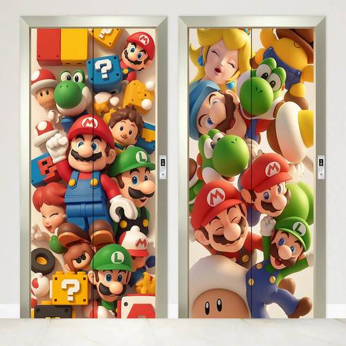 马里奥入户电梯门遮丑自粘防水贴纸卡通一梯一户门口贴膜装饰画
