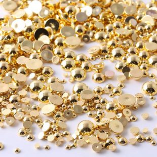 金色ABS半面半圆散珠仿珍珠贴片手机美容DIY手工饰品配件粘发卡