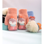 儿童手套冬宝宝加绒加厚女童可爱男孩挂脖针织中大童小孩包指手套