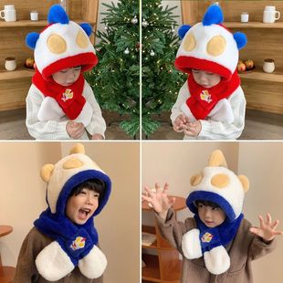 儿童帽子冬季保暖男童卡通可爱保暖韩版女生男孩连帽围巾手套一体