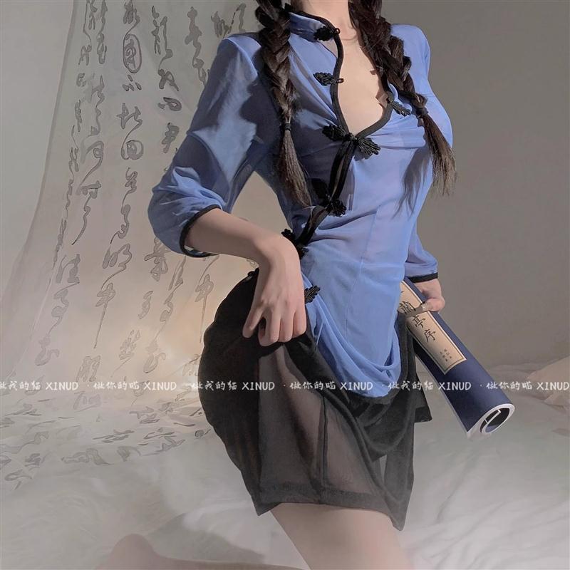 旗袍高开叉床上性感睡衣吊带睡裙夏季女款纯欲风高级感制服套装