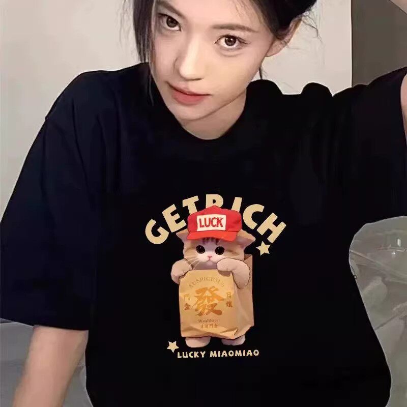 重磅纯棉短袖美式黑色短袖t恤女2026夏季新款爆款宽松半袖上衣潮