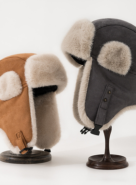 雷锋帽女冬天保暖麂皮绒护耳帽子男骑车防风防寒东北加厚韩版百搭