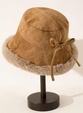 柔软麂皮绒布渔夫帽女加厚加绒冬季保暖韩版百搭潮显脸小2025新款