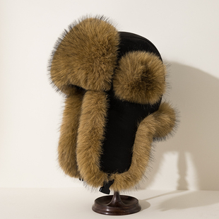 仿狐狸毛雷锋帽男加厚东北狗皮帽冬保暖护耳帽女火车头骑车防风帽