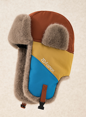 拼色雷锋帽男加厚户外滑雪保暖护耳帽女骑车防风寒东北秋冬季韩版