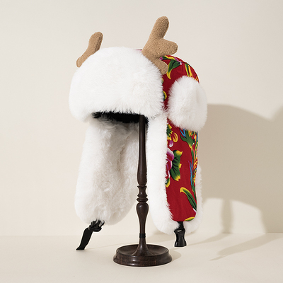 鹿角东北大花雷锋帽女冬保暖加绒