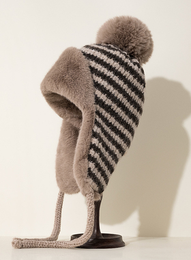 毛球针织雷锋帽女生加绒加厚护耳帽冬天保暖毛线帽可爱百搭防风帽