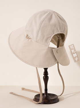 双面戴露马尾遮阳帽女扎辫子渔夫帽防晒防紫外线太阳盆帽偏大头围